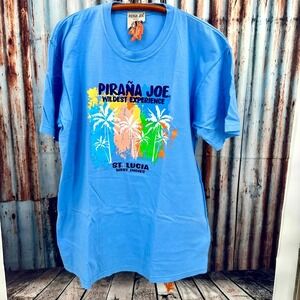 Piraña Joe St. Lucia Wildest Experience Shirt XL – Orang Fish tag & emblem